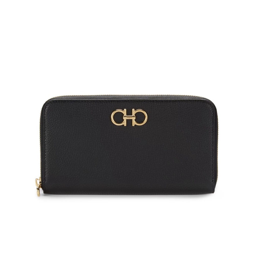 Salvatore Ferragamo Black Wallet with Gold Accent